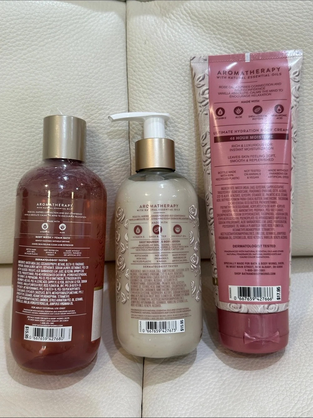 Bath and Body Works Rose Vanilla  Wash, Lotion and Cream 3 Pieces Set Full Size